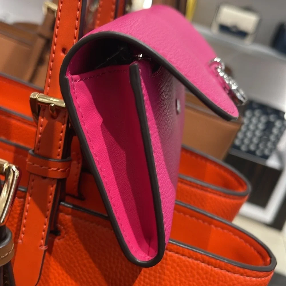 Michael Kors Hamilton Large Leather Flap Continental Wallet Dragonfruit NWT